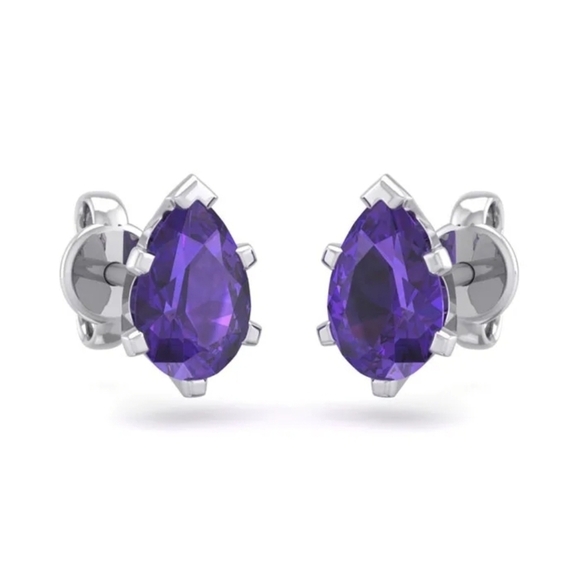 Brandon+Shea 1ct Pear Amethyst Stud Earrings in 925 Sterling Silver - Picture 3 of 3